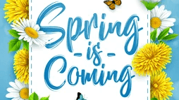 Escapade de Printemps avec fleurs et papillons sur fond bleu