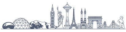 Outline of various famous landmarks on black background at Warwick Corporate