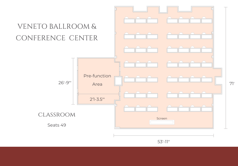 Ballroom layout for classroom/conference