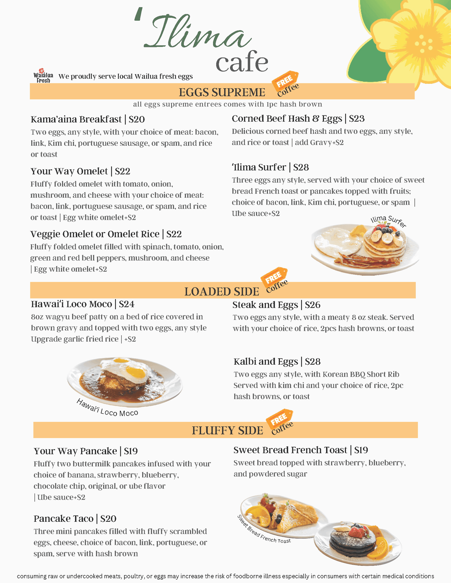 Ilima Café Breakfast Menu Page 1