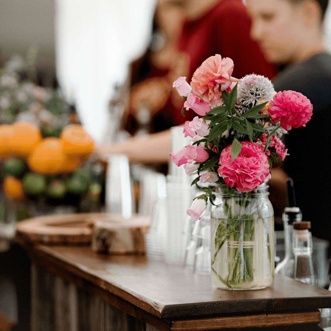 Fresh picked flowers on Firelight Bar