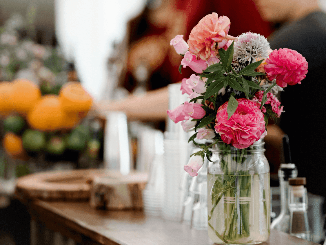 Fresh picked flowers on Firelight Bar