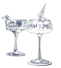 Illustration of two elegant crystal cocktail glasses at Hotel Barsey by Warwick