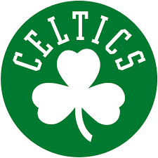 a white clover on a green background with the word Celtics