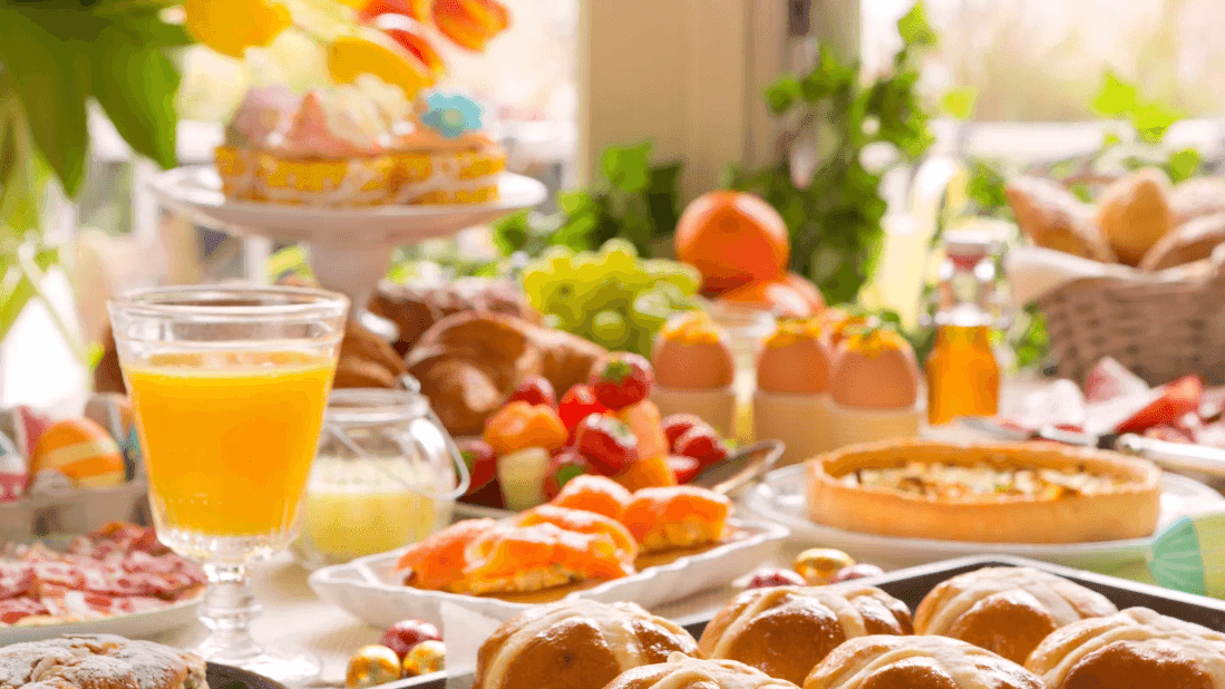 Assorted Easter brunch dishes and pastries on a table at Tip Top Tap in Chicago at Warwick Allerton.