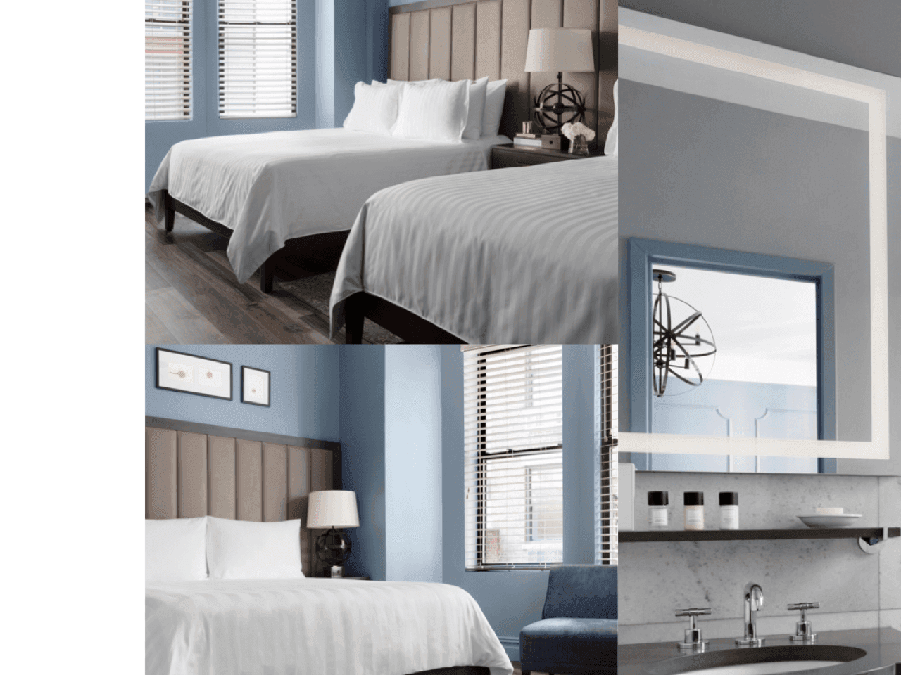 Interior view of Family Room with wooden floors and bathroom vanity at Kixby Hotel