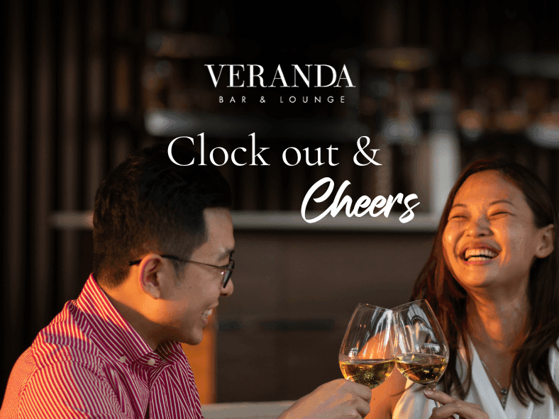Couple clinking glasses in poster used at VE Hotel & Residence