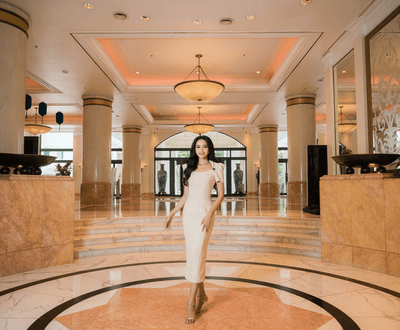 Girl posing for a photo in lobby area at Hanoi Daewoo Hotel