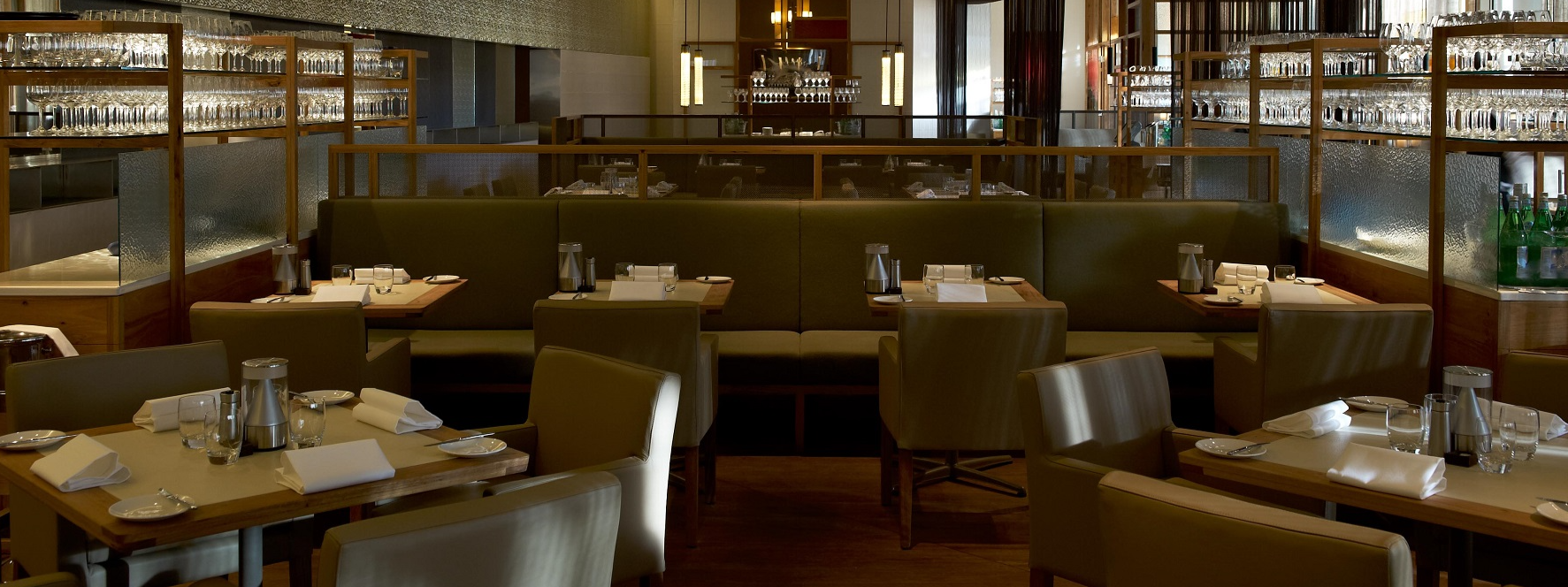 Olive green chairs in Rockpool Bar & Grill at Crown Hotel Perth