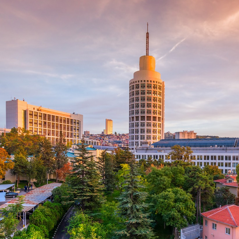 Skyline view featuring modern buildings, including Ankara Tower, near Warwick Hotels and Resorts