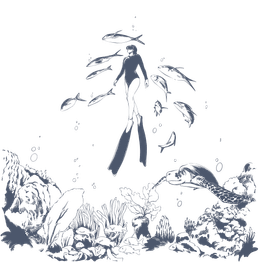 Diver and sea life in underwater scene at Warwick Fiji Resort and Spa - Redesign.