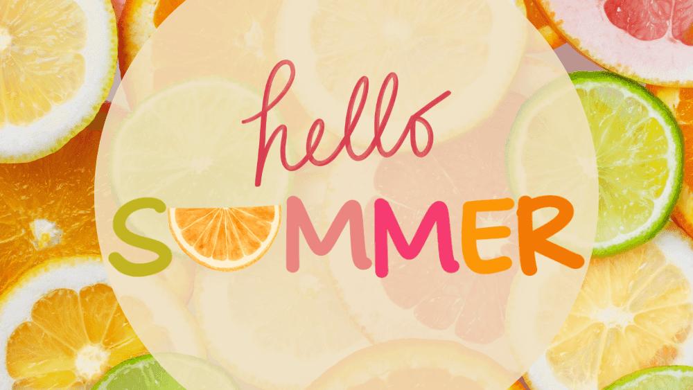 Collage de fruits avec texte hello summer sur un cercle au centre pour les vacances d'été