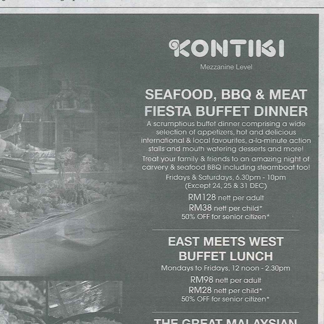 Kontiki restaurant menu at The Federal Kuala Lumpur