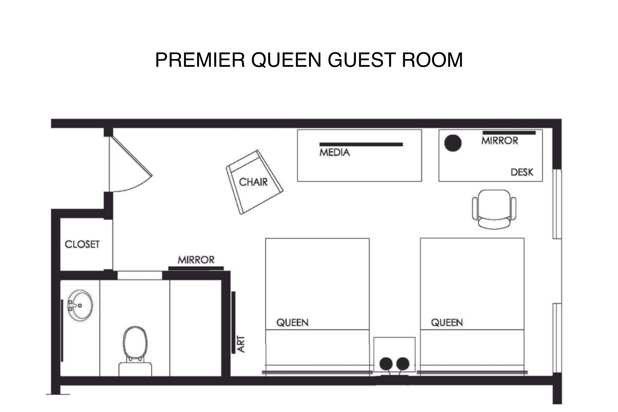 a floor plan for a Premier Queen Guest Room