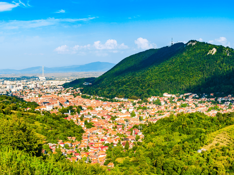 Distant aerial view of Brasov region near Ana Hotels