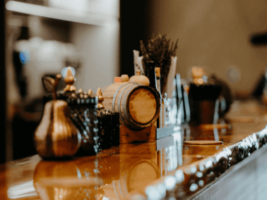 Close-up of objects on a counter in Melrose Bar and Louge at Paramount Hotel Midtown