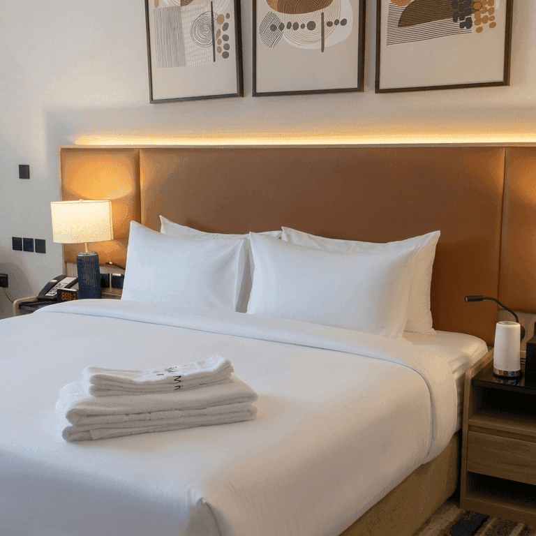 Accessible Room King with white linens, wooden headboard, and modern decor at Warwick Hotel & Spa - Jeddah