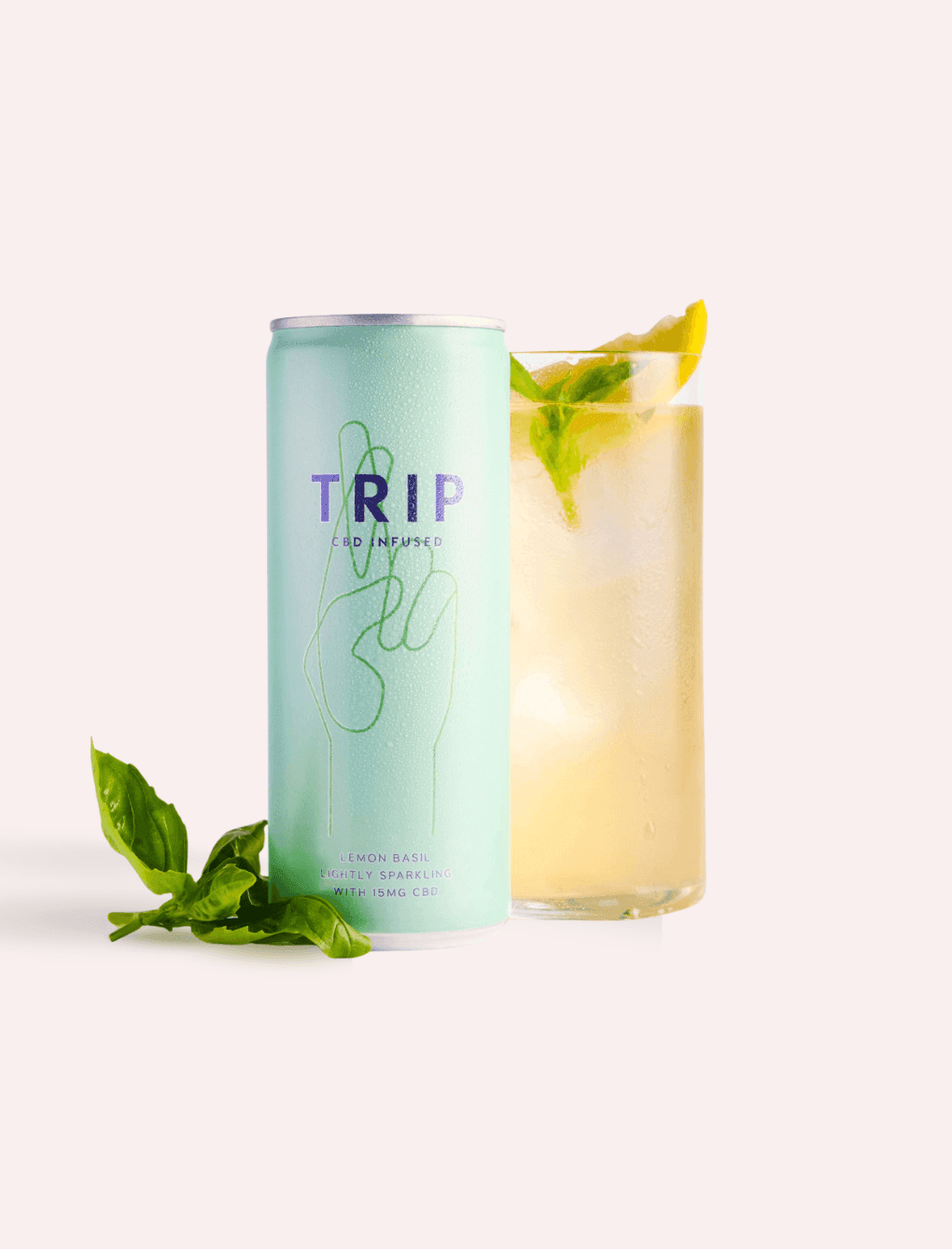 Lemon basil CBD sparkling drink with herbs and citrus garnish served at The Londoner Hotel in a refreshing setup