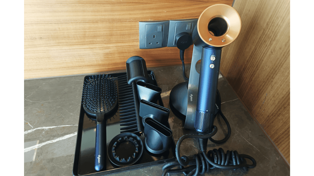 Bathroom vanity with amenities in Deluxe Executive King at Sunway Hotel Big Box