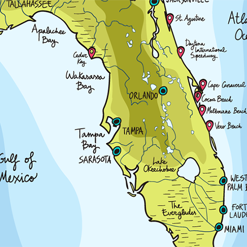 a cartoon map of florida