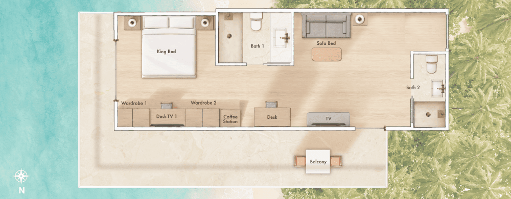 Floorplan of King Ocean Front Corner Suites