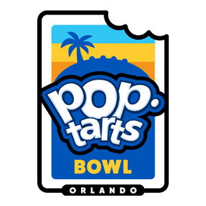 The Pop-Tarts Bowl logo with a football and a palm tree outlined by a pop-tart with a bite taken out of it.