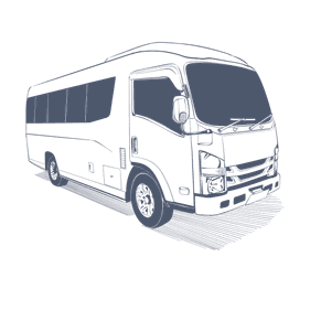 Outline drawing of a black bus on black background at TokaToka Resort Nadi Fiji نادي