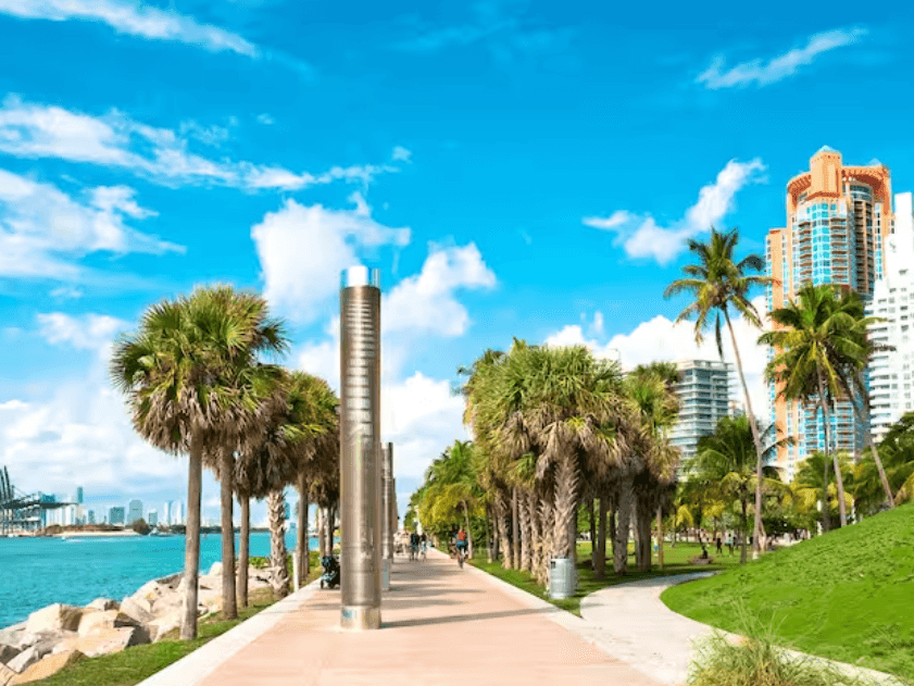 Walking trail of South Pointe Park near Esme Miami Beach
