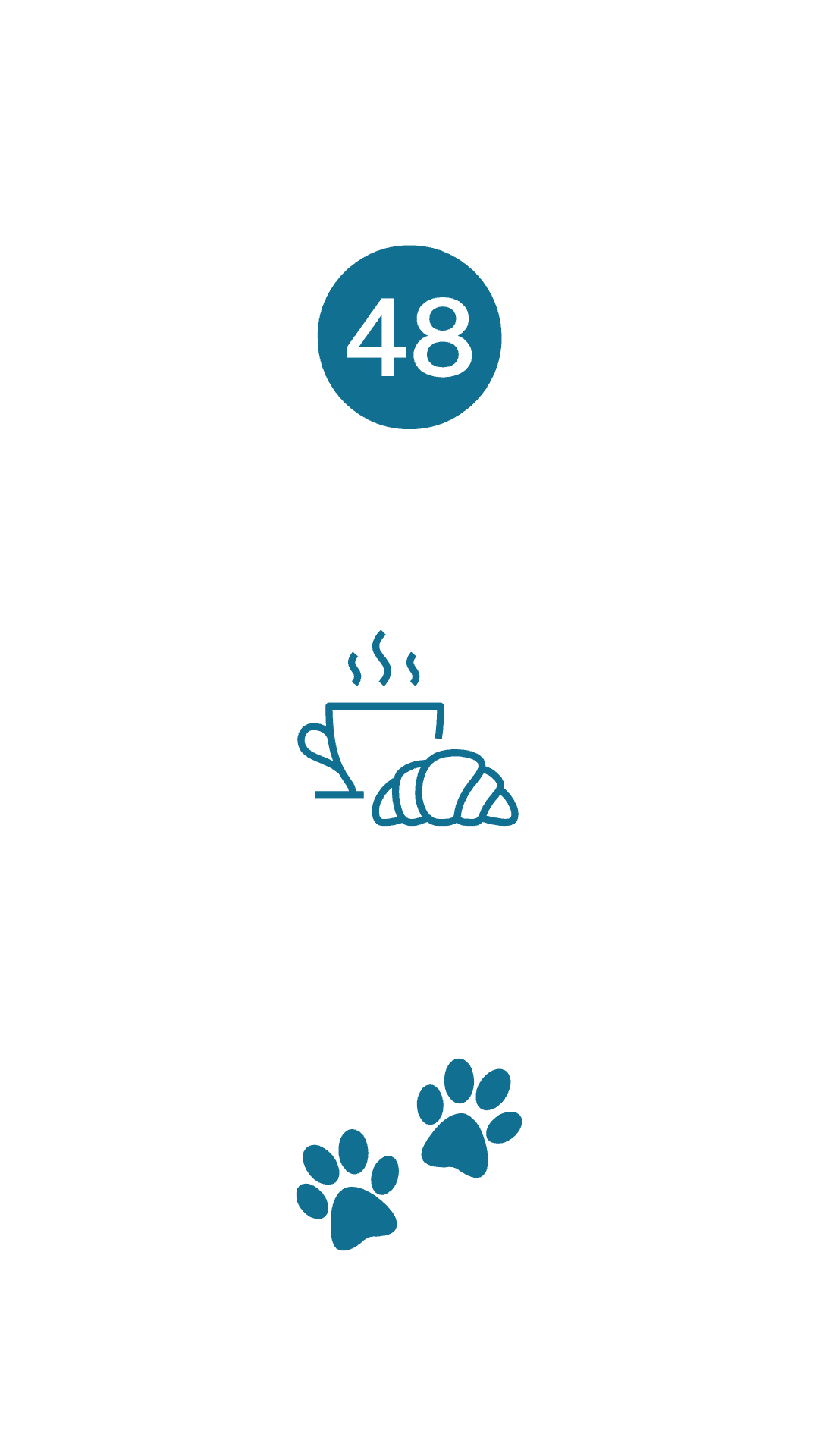 Amenities icons featuring 48, coffee, and paw prints used at The J House Greenwich