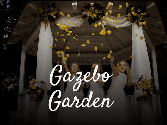 Image of flower girls in Gazebo with text