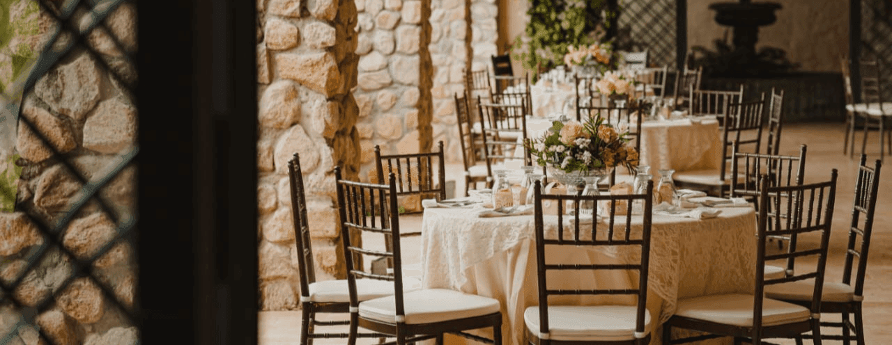 A banquet table setup at Los Mandarinos Boutique Hotel