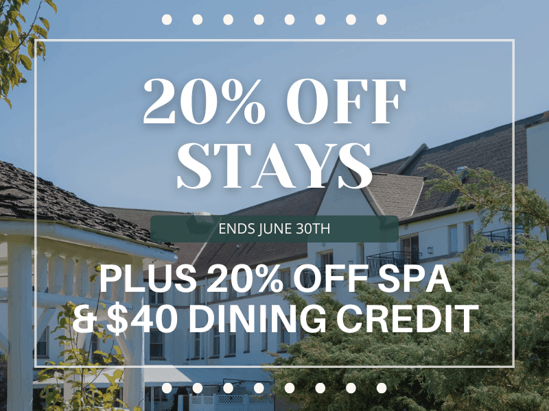 color photo of hotel and gazebo with promo description