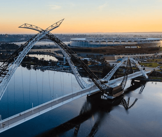 Aerial view of Matagarup Bridge near Nesuto Curtin