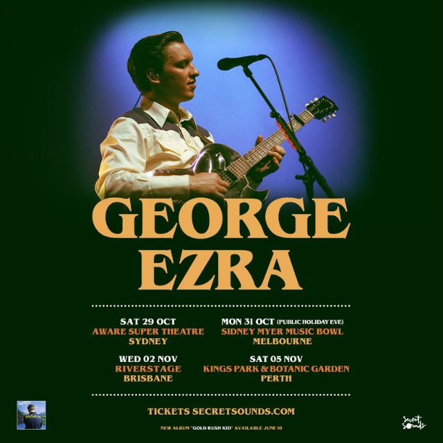 George Ezra playing a guitar on his tour announcement 