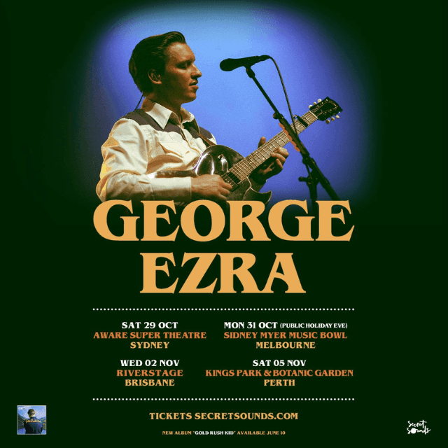 George Ezra playing a guitar on his tour announcement