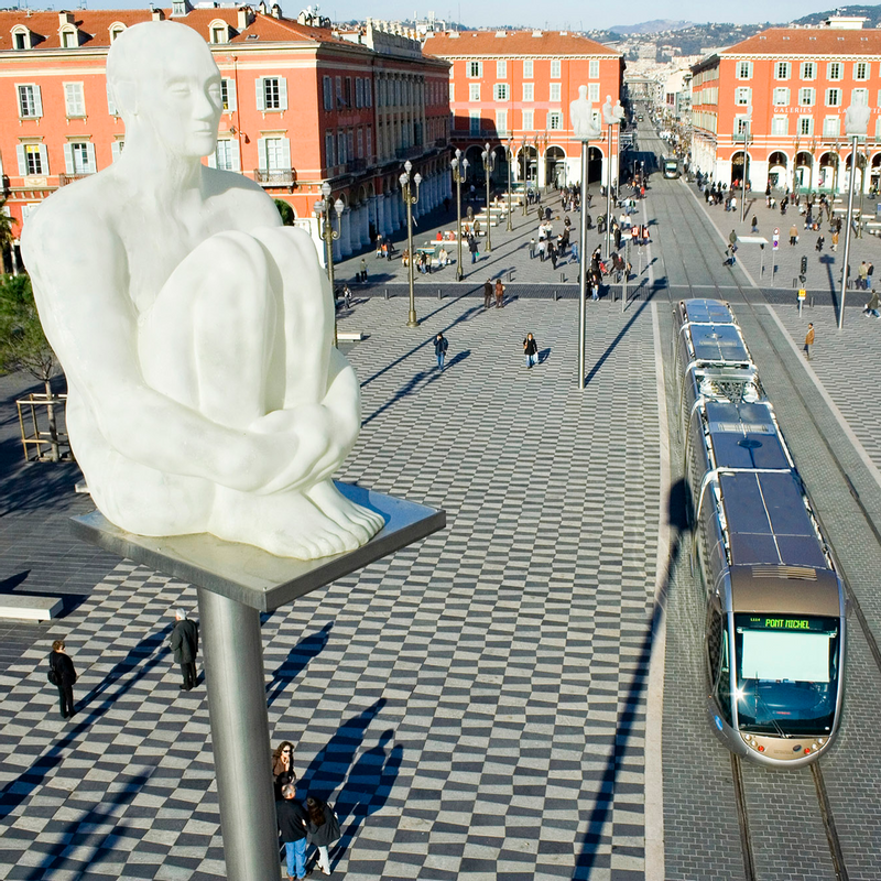 White statue in Place Massena Nice Tram near Splendid Hotel & Spa Nice