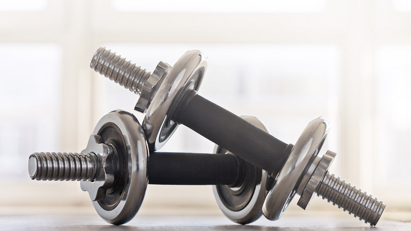 Close-up of dumbbells at Westminster Warwick Paris