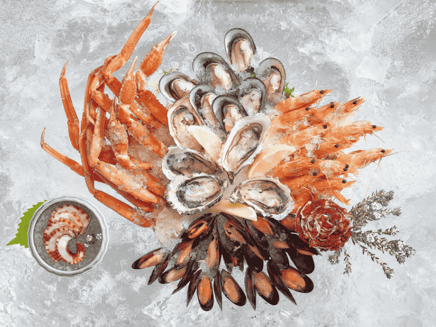Seafood platter on ice in Café Mosaic at Carlton Hotel Singapore