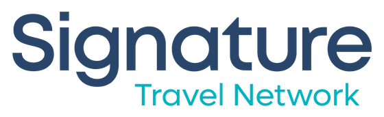 Blue Signature Travel Network logo on black background at Hotel Charleston Santa Teresa