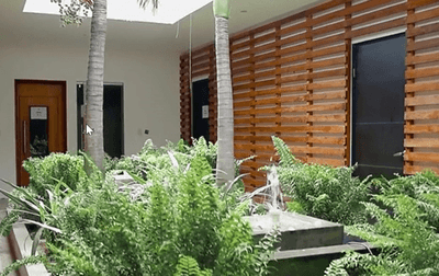 A fountain by the lobby in the Spa at Playa Blanca Beach Resort