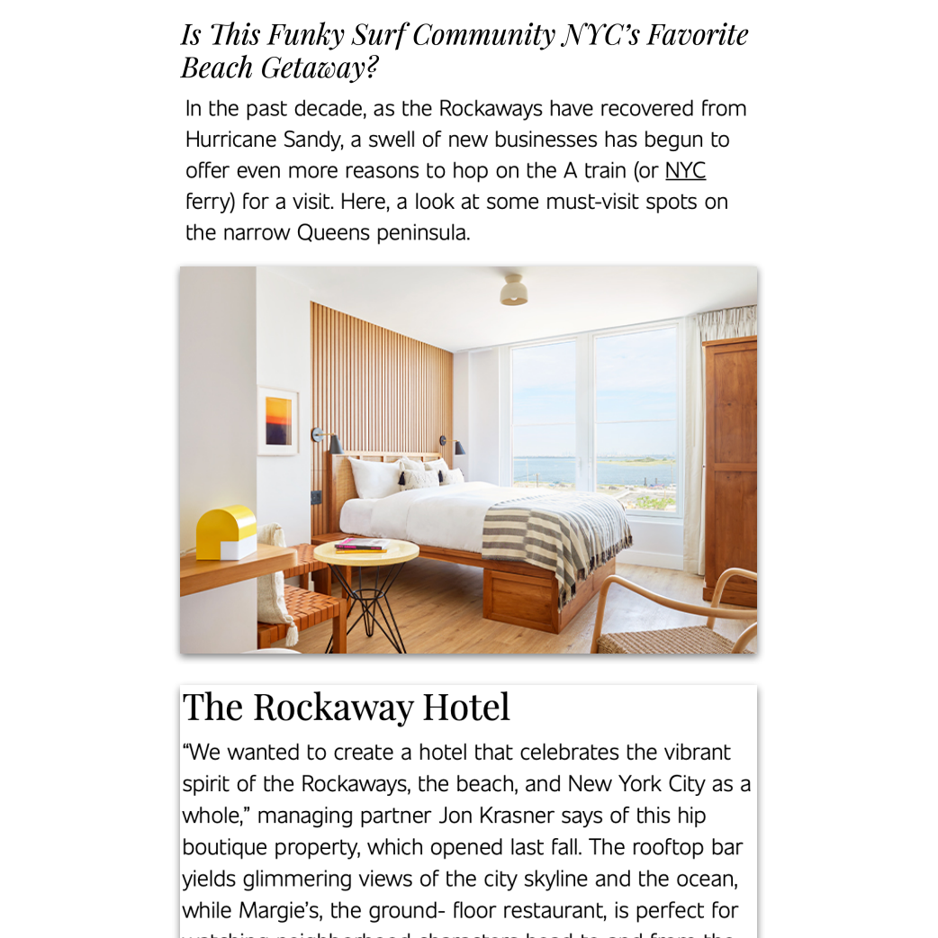 The Rockaway Hotel's suite utilized in News