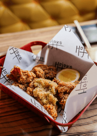 Close-up of Karaage fried chicken served in Hojoko restaurant near The Verb Hotel