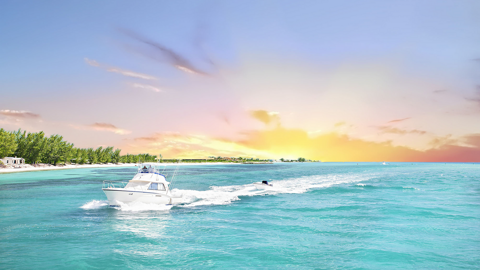 A boat sailing on the Bahamas Beach near Warwick Paradise Island Bahamas