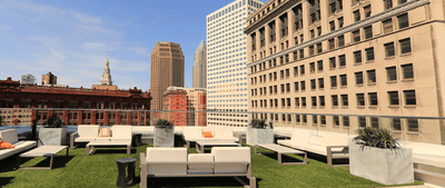 Azure Rooftop Lounge with city skyline