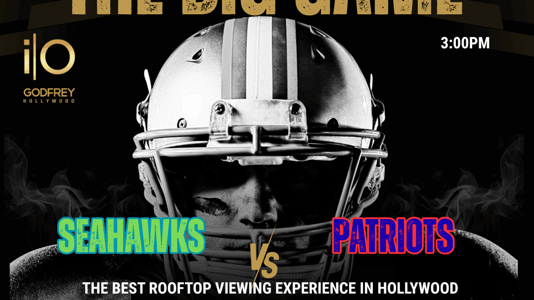 Super Bowl rooftop watch party at I O Rooftop at The Godfrey Hotel Hollywood with city views