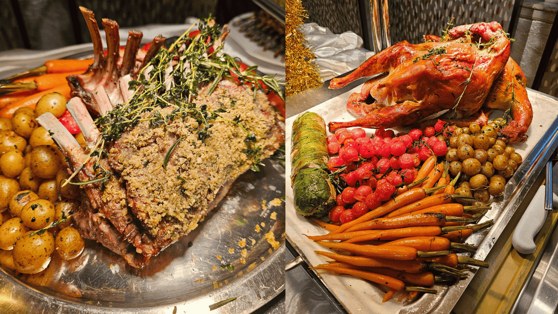 Herb-crusted rack of lamb and roasted glazed turkey with mixed vegetables served at Sunway Putra Hotel