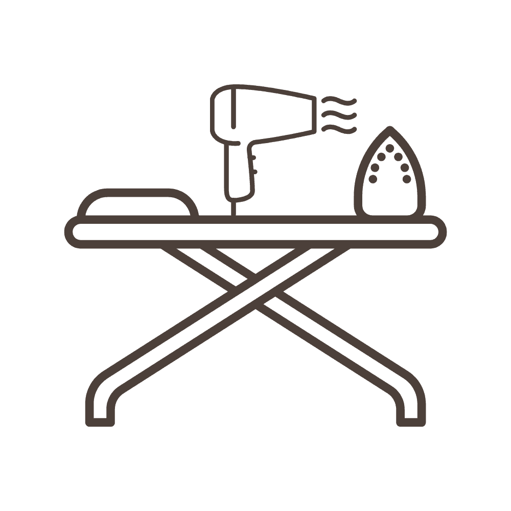Hairdryer, Iron, and Ironing Board