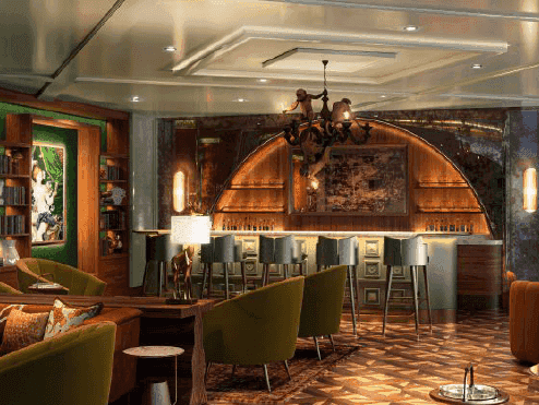 Interior of the Cigar Bar lounge area with a warm ambience at Las Casitas Village
