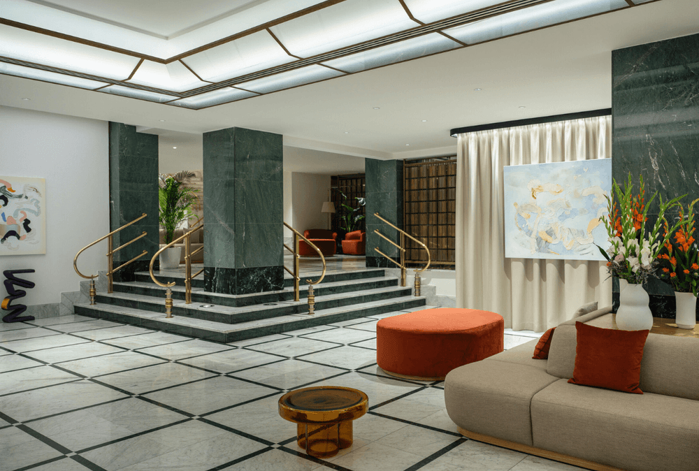 Stairway by the lobby lounge area at Almanac X Alcron Prague, 5 Star Hotels in Prague
