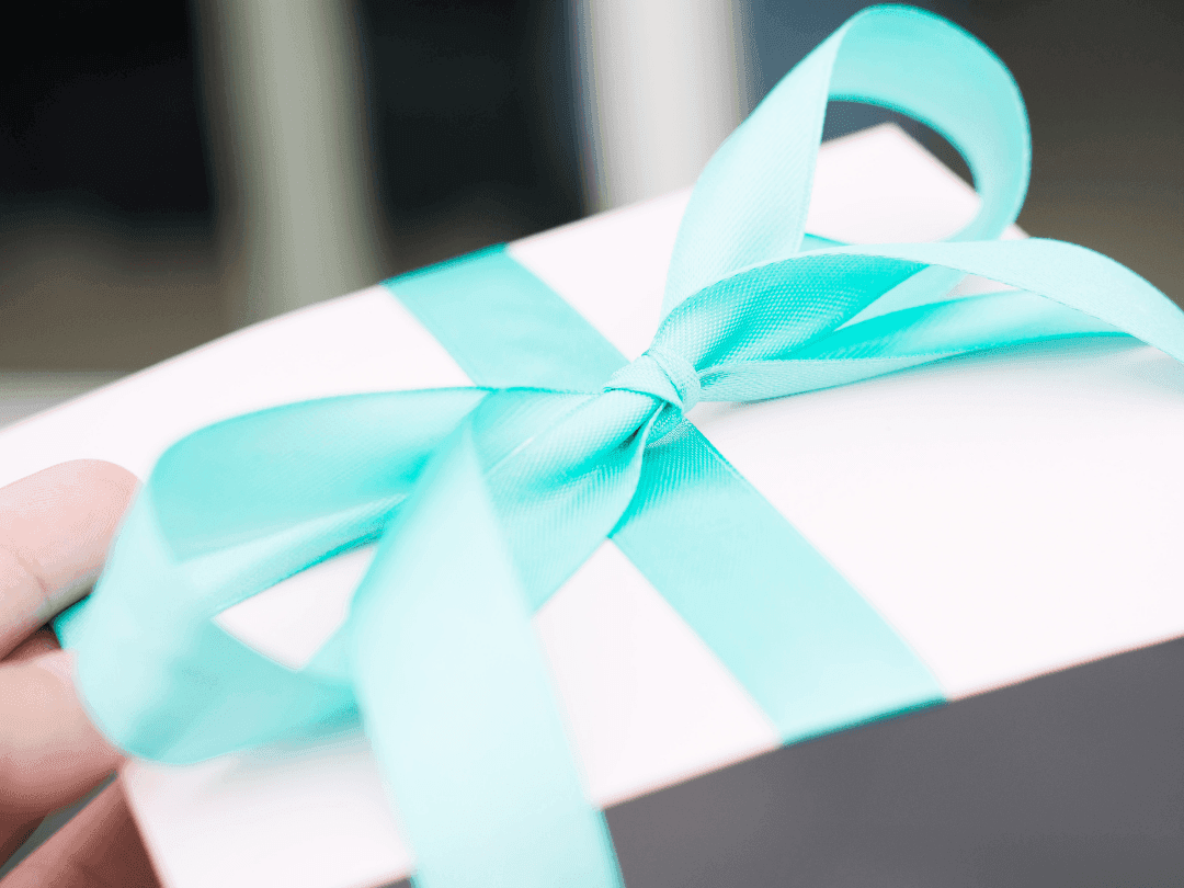 Close-up of a gift with a blue ribbon at Hotel Halifax